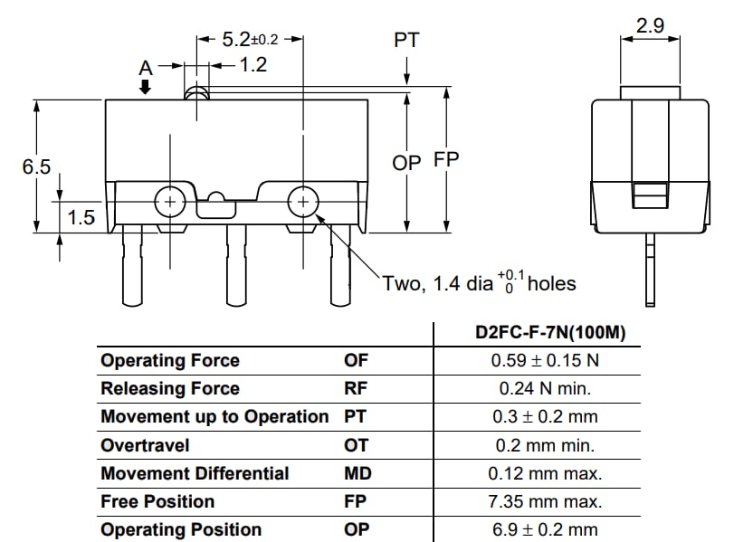 Omron Electronics D2FC Ultra Subminiature Basic Switch